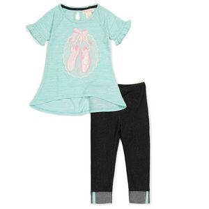 Colette Lilly Mint & Black Ballet slipper tunic & leggings girls 9 Months READ